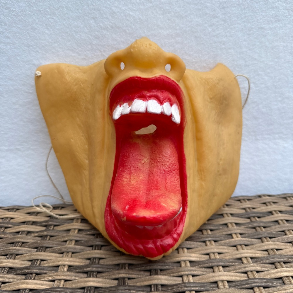Vintage Rubber Halloween Hanging Mask Open Mouth Long Tongue Horror Wall Decor